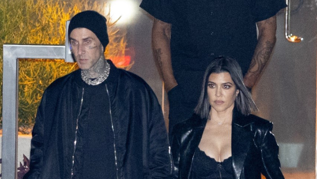 Kourtney Kardashian Rocks Short Black Mini With Travis Barker For Kim’s 42nd Birthday Party: Photo