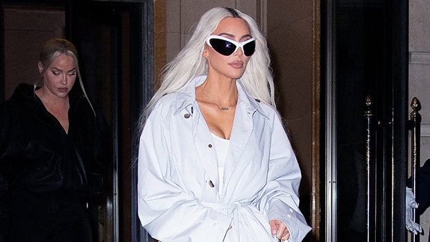 Kim Kardashian Rocks Thigh-High Leather Boots With Bodysuit & Trench Coat For Night Out In NYC