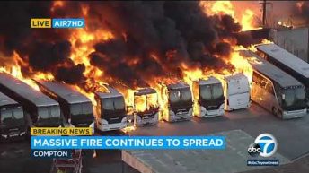 Massive fire at Compton industrial complex rips through structures, buses | ABC7