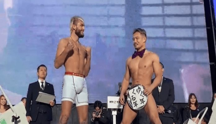 VIDEO | Johnny Case has hilarious weigh-in with naked Nobumitsu Osawa for Bellator vs. RIZIN event