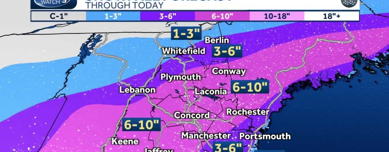 Snow falling across much of New Hampshire; wintry mix, rain elsewhere to eventually switch to snow