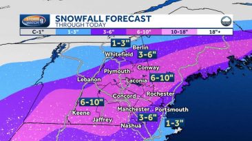 Snow falling across much of New Hampshire; wintry mix, rain elsewhere to eventually switch to snow