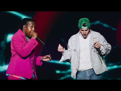 Justin Bieber and Don Toliver performing “Private Landing” at Rolling Loud. (March 4)