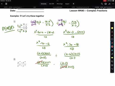 Algebra 2 400 – Chapter 7 – LWK#3 – Complex Fractions