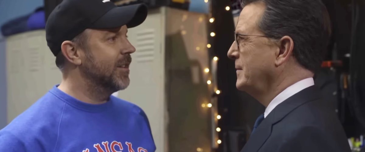 Video: Watch the Ted Lasso cast give Stephen Colbert a pep talk and custom ‘Believe’ sign