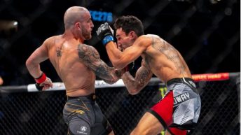 Alexander Volkanovski reacts to Max Holloway’s decision win over Arnold Allen at UFC Kansas City