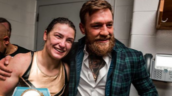 Conor McGregor reacts after Katie Taylor suffers first pro boxing defeat to Chantelle Cameron