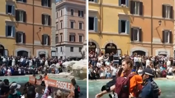 Rome’s Trevi Fountain Dyed Black By Climate Activists, Wild Video Shows