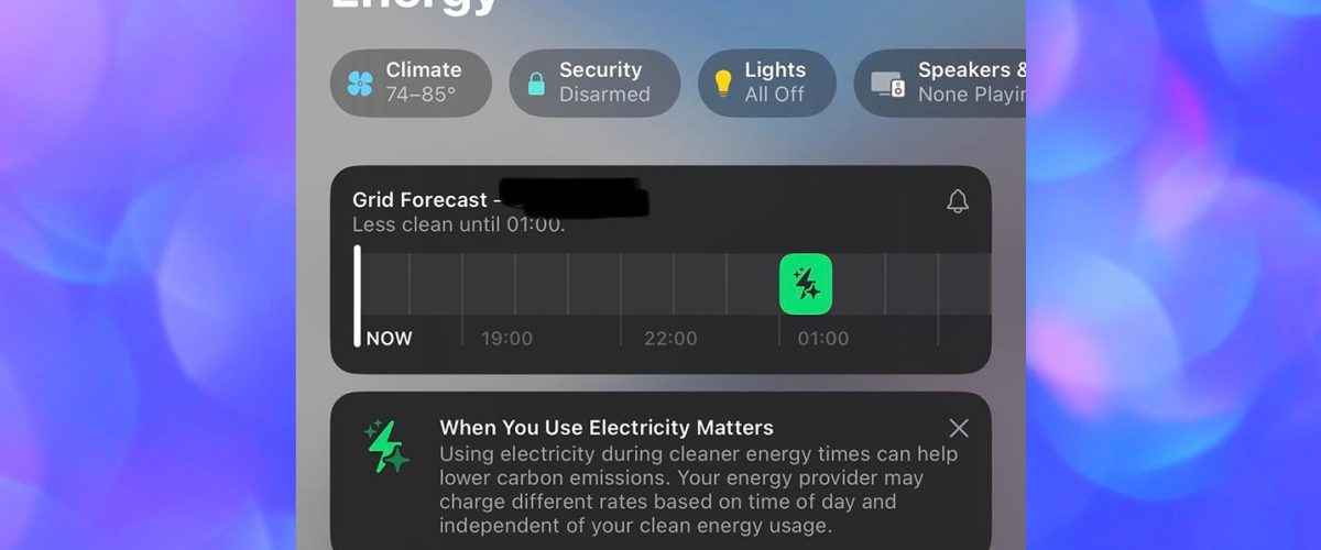 Grid Forecast in Home app shows when you can use clean energy