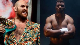 Francis Ngannou reacts after Tyson Fury signs on to fight Oleksandr Usyk