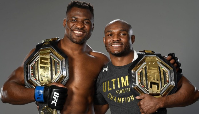 Francis Ngannou laughs off UFC’s decision to blur Kamaru Usman’s shirt supporting him: “Nice shirt you got there”