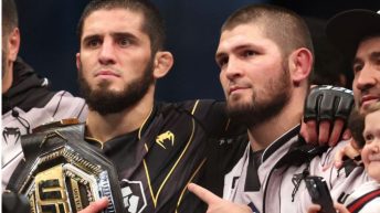 Khabib Nurmagomedov reacts after Islam Makhachev dethrones Jon Jones for top spot in UFC pound for pound rankings