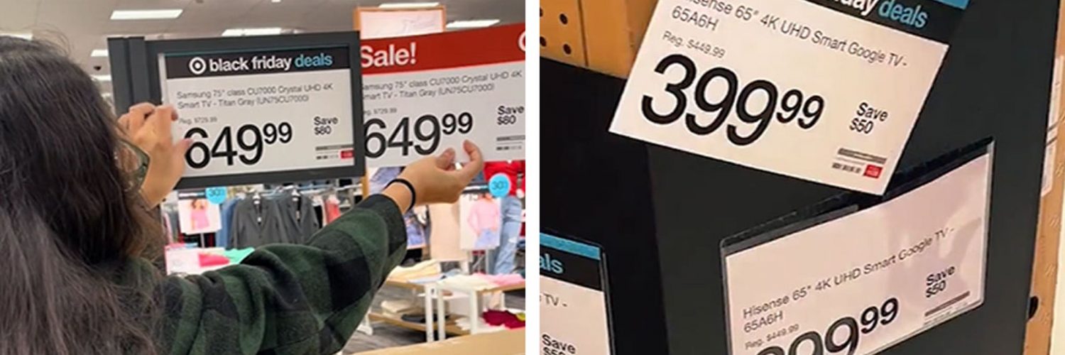 Target Roasted for Black Friday Signage Covering Exact Same Prices