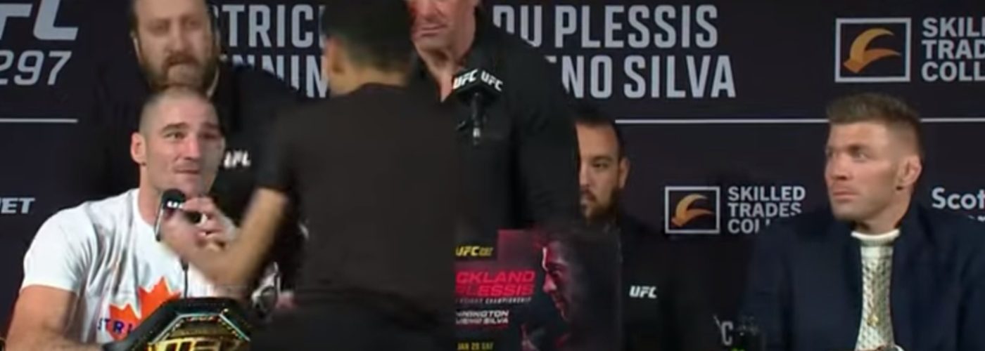 WATCH | Wild fan rushes the stage to meet Sean Strickland at UFC 297 press conference