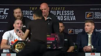 WATCH | Wild fan rushes the stage to meet Sean Strickland at UFC 297 press conference