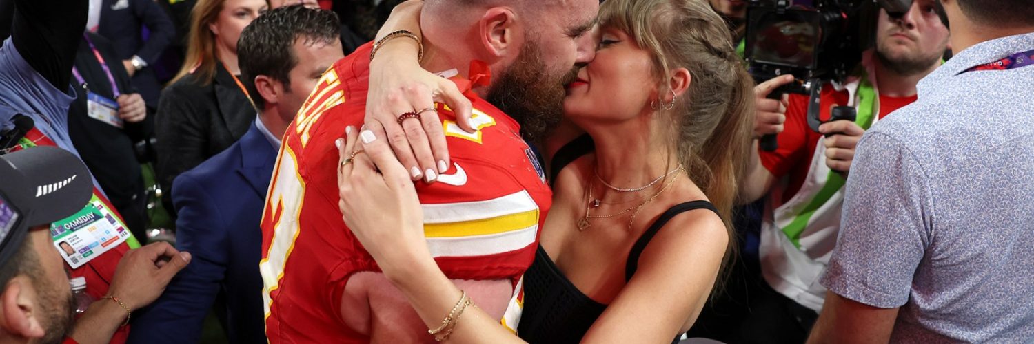 Taylor Swift Celebrates Travis Kelce’s Chiefs Super Bowl Win With a Kiss on the Field