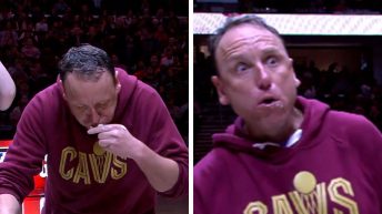 Joey Chestnut Destroys Competition In 3v1 Pierogi Eating Contest At Cavs Game