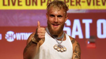 Jake Paul reacts after Anthony Joshua KO’s Francis Ngannou