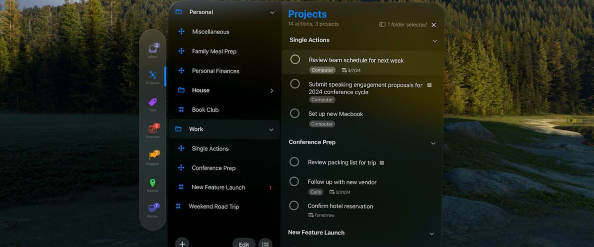 OmniFocus 4 task app gets native version for Apple Vision Pro