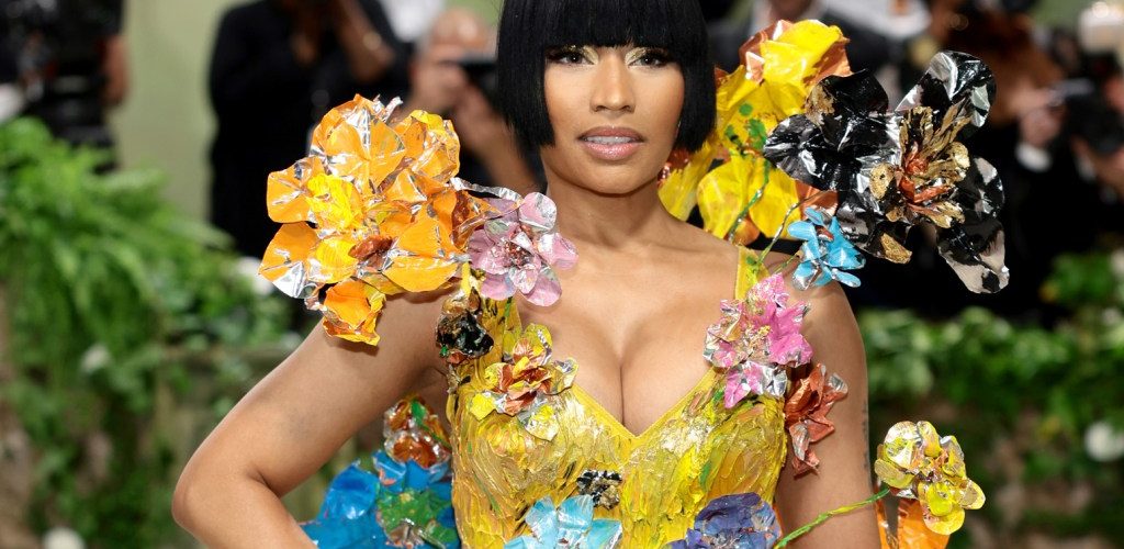 Nicki Minaj Blossoms in Golden Floral Dress at 2024 Met Gala