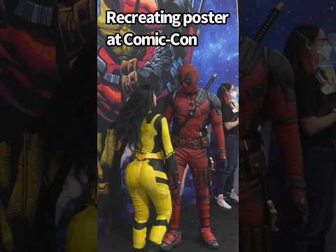 Deadpool and Wolverine at San Diego comic con Marvel booth