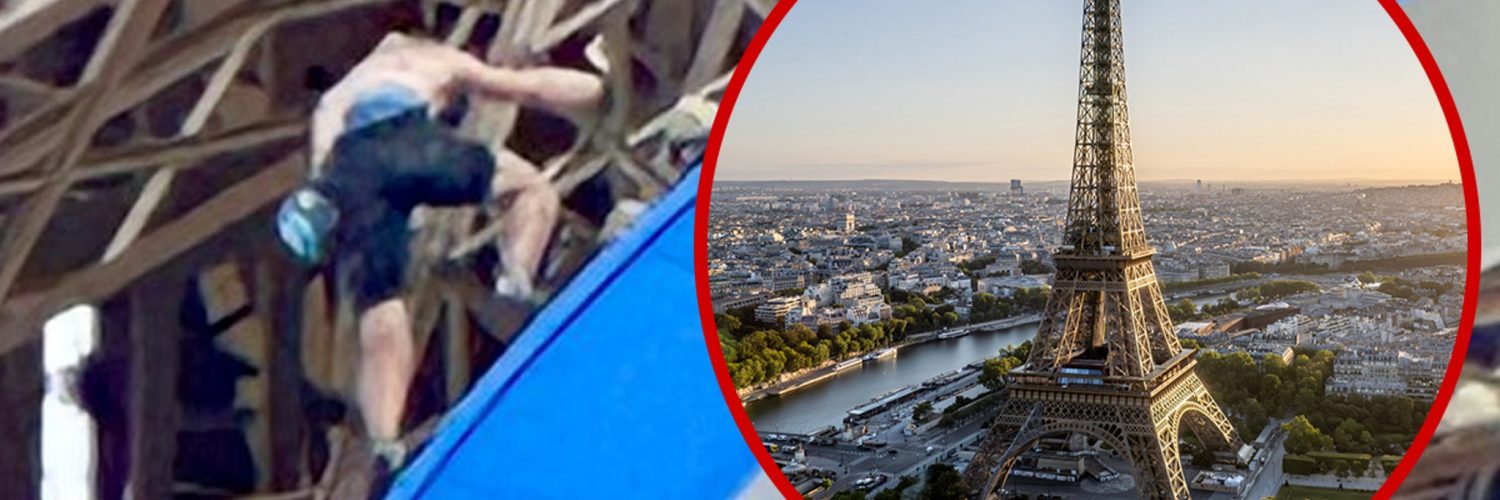 Shirtless Man Climbs Eiffel Tower Hours Before Olympics Closing Ceremony