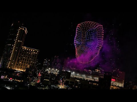 Drone Show and fireworks, San Diego Comic-Con, Deadpool & Wolverine | FULL SHOW, aerial view