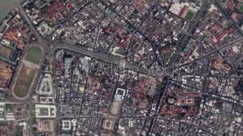 Zoom in from space and focus on Bangkok, Thailand. 3D Animation.